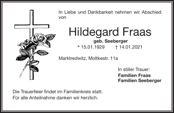 Traueranzeige von Hildegard Fraas von Frankenpost