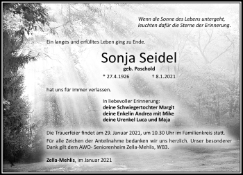 Traueranzeige von Sonja Seidel von Südthüringer Presse