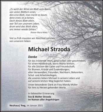Traueranzeige von Michael Strzoda von Südthüringer Presse