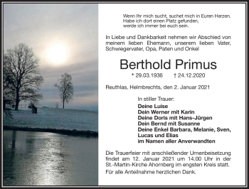 Traueranzeige von Berthold Primus von Frankenpost