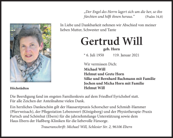 Traueranzeige von Gertrud Will von Neue Presse Coburg