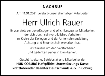 Traueranzeige von Ulrich Rauer von Neue Presse Coburg