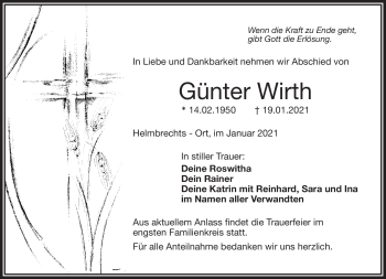 Traueranzeige von Günter Wirth von Frankenpost