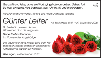 Traueranzeige von Günter Leifer von Südthüringer Presse