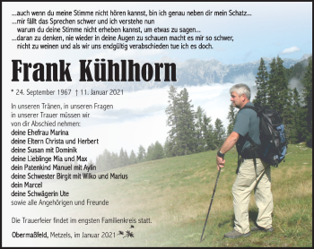 Traueranzeige von Frank Kühlhorn von Südthüringer Presse