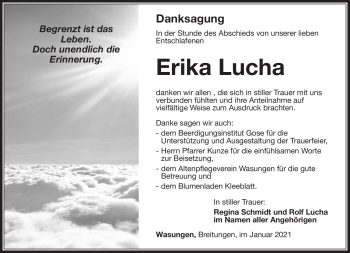 Traueranzeige von Erika Lucha von Südthüringer Presse