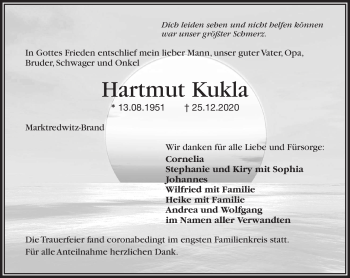 Traueranzeige von Hartmut Kukla von Frankenpost