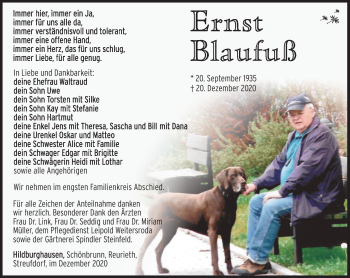 Traueranzeige von Ernst Blaufuß von Südthüringer Presse