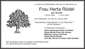 Traueranzeige von Herta Rödel von Frankenpost