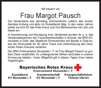 Traueranzeige von Margot Pausch von Frankenpost