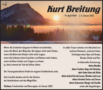 Traueranzeige von Kurt Breitung von Südthüringer Presse