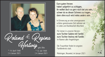 Traueranzeige von RolandRegina HertwigHertwig von Südthüringer Presse