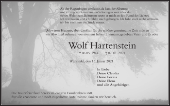 Traueranzeige von Wolf Hartenstein von Frankenpost
