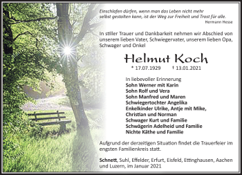 Traueranzeige von Helmut Koch von Südthüringer Presse