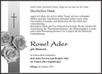 Traueranzeige von Rosel Ader von Südthüringer Presse