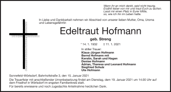 Traueranzeige von Edeltraut Hofmann von Neue Presse Coburg