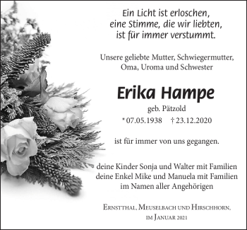 Traueranzeige von Erika Hampe von Südthüringer Presse