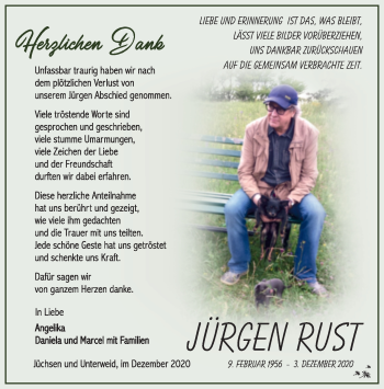 Traueranzeige von Jürgen Rust von Südthüringer Presse