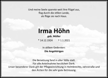 Traueranzeige von Irma Höhn von Frankenpost