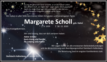 Traueranzeige von Margarete Scholl von Südthüringer Presse