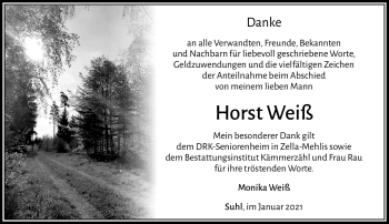 Traueranzeige von Horst Weiß von Südthüringer Presse