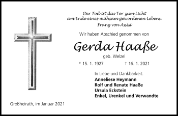 Traueranzeige von Gerda Haaße von Neue Presse Coburg