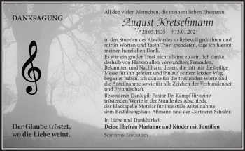 Traueranzeige von August Kretschmann von Südthüringer Presse