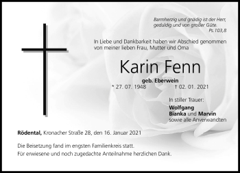 Traueranzeige von Kain Fenn von Neue Presse Coburg