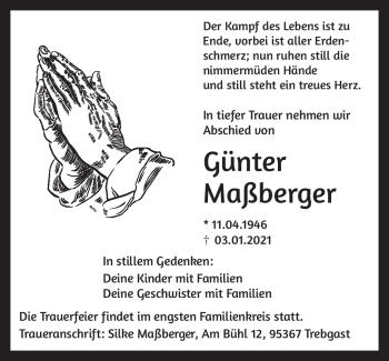Traueranzeige von Günter Maßberger von Frankenpost