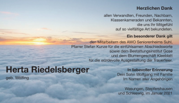 Traueranzeige von Herta Riedelsberger von Südthüringer Presse