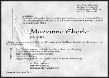 Traueranzeige von Marianne Eberle von Südthüringer Presse