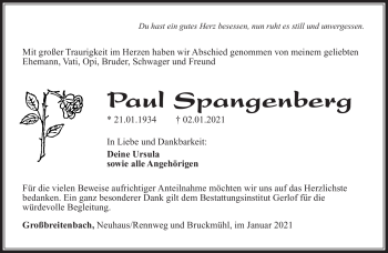 Traueranzeige von Paul Spangenberg von Südthüringer Presse