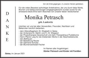 Traueranzeige von Monika Petrasch von Südthüringer Presse