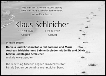 Traueranzeige von Klaus Schleicher von Neue Presse Coburg