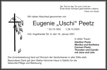 Traueranzeige von Eugenie Peetz von Frankenpost