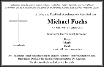 Traueranzeige von Michael Fuchs von Frankenpost