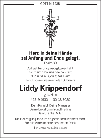 Traueranzeige von Liddy Krippendorf von Frankenpost