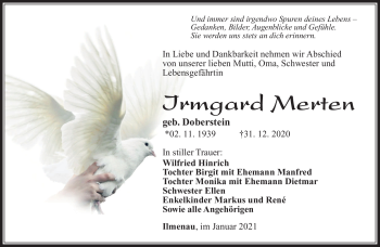 Traueranzeige von Irmgard Merten von Südthüringer Presse