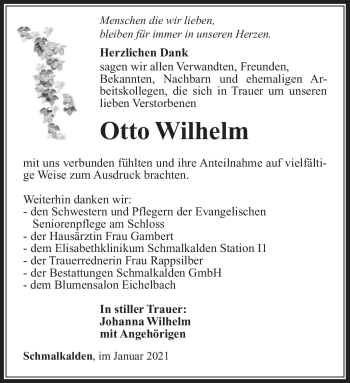 Traueranzeige von Otto Wilhelm von Südthüringer Presse