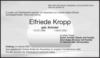 Traueranzeige von Elfriede Kropp von Neue Presse Coburg