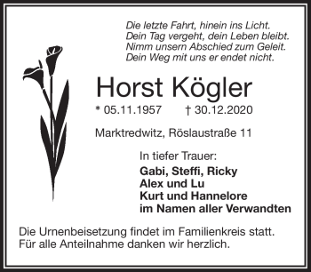 Traueranzeige von Horst Kögler von Frankenpost