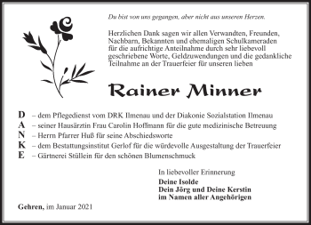 Traueranzeige von Rainer Minner von Südthüringer Presse