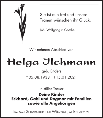 Traueranzeige von Helga Ilchmann von Südthüringer Presse