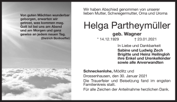 Traueranzeige von Helga Partheymüller von Neue Presse Coburg