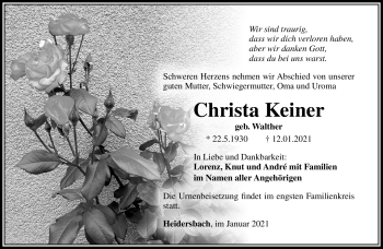 Traueranzeige von Christa Keiner von Südthüringer Presse