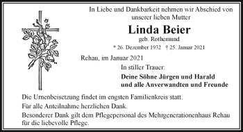 Traueranzeige von Linda Beier von Frankenpost