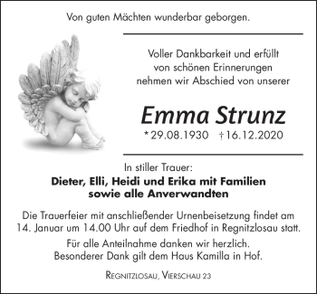 Traueranzeige von Emma Strunz von Frankenpost
