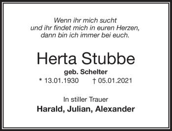 Traueranzeige von Herta Stubbe von Frankenpost