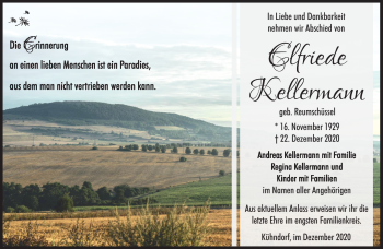 Traueranzeige von Elfriede Kellermann von Südthüringer Presse