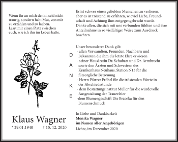 Traueranzeige von Klaus Wagner von Südthüringer Presse